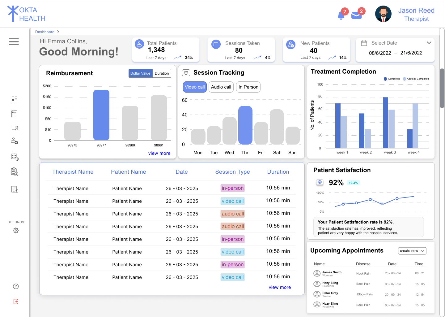 okta_health_therapist_dashboard Hue Logics | Okta Health therapist_dashboard